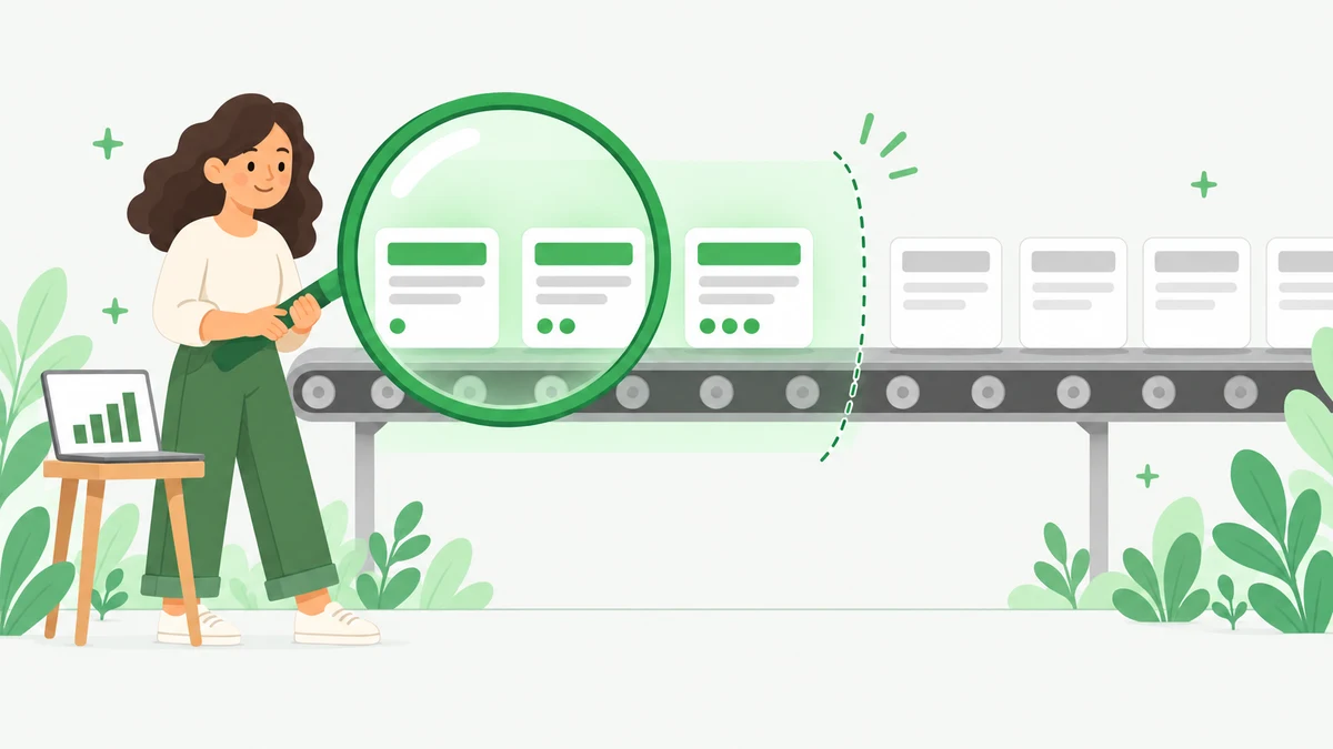 An analyst watching Upwork job cards collect proposals under a magnifying glass before they leave the feed