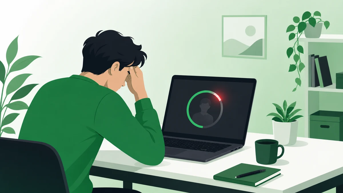 A stalled upload on a laptop as an Upwork instant interview recording fails to submit