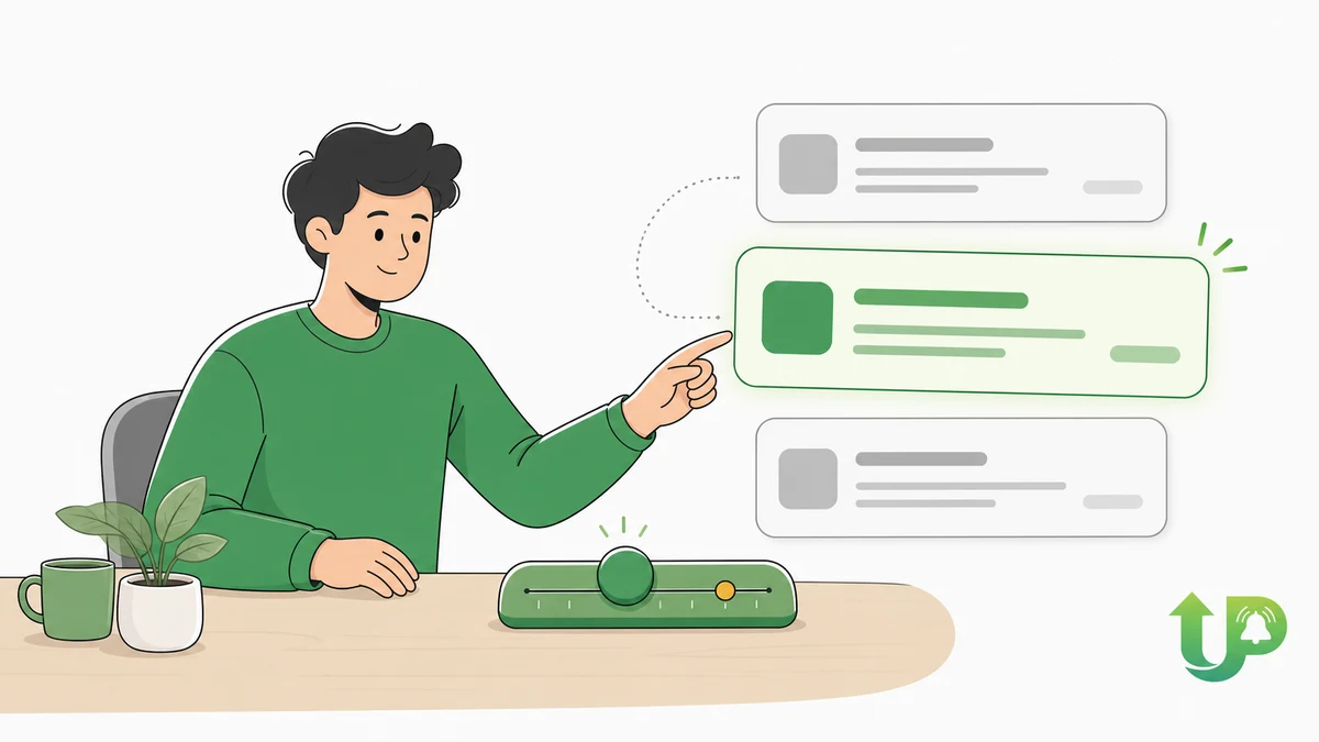 A freelancer reaching toward Upwork job cards as one long-term contract lifts and glows green